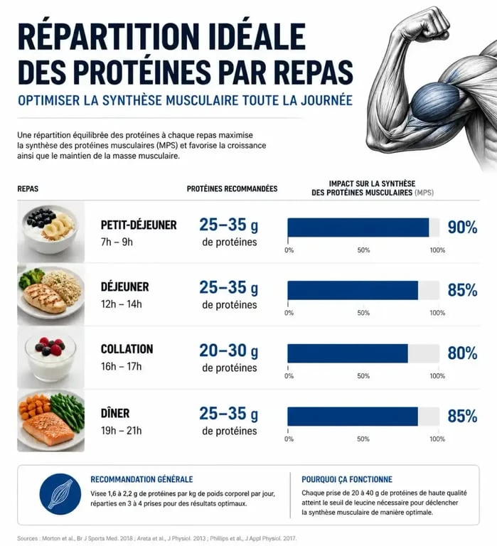 Infographie sur la répartition optimale pour manger beaucoup de protéines sans excès