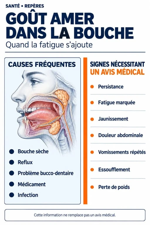 Goût amer dans la bouche et fatigue : causes fréquentes et signes qui nécessitent une consultation