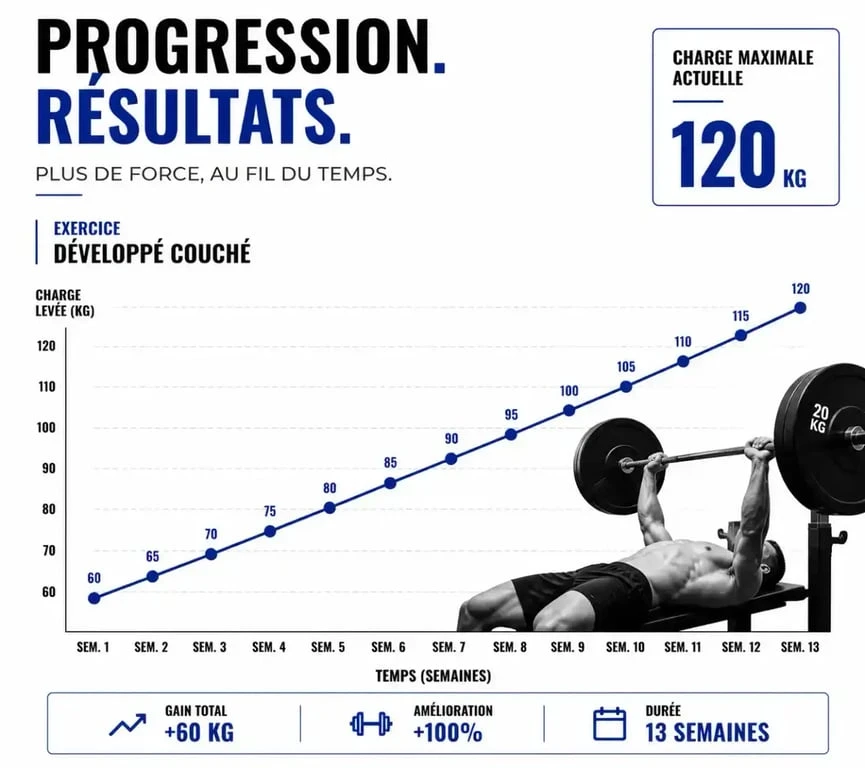 Graphique illustrant la progression des charges dans un carnet d'entraînement musculation