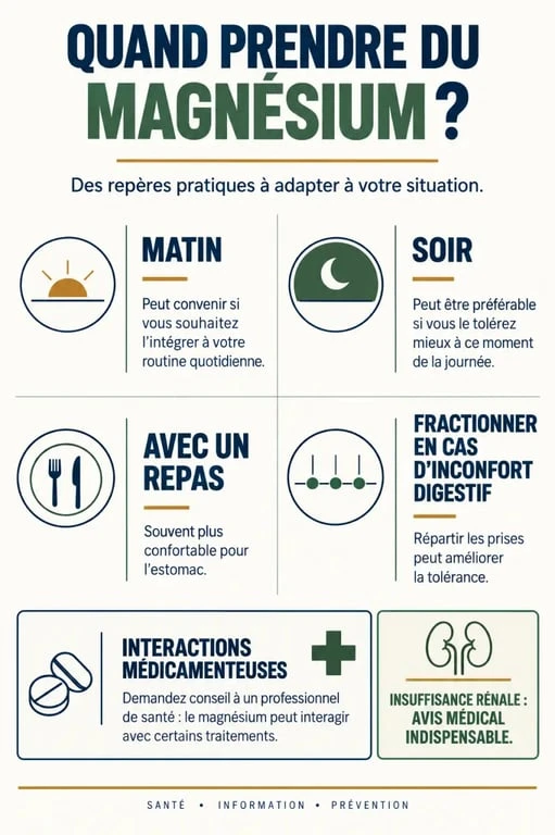 Quand prendre du magnésium : repères selon le moment de la journée et le repas
