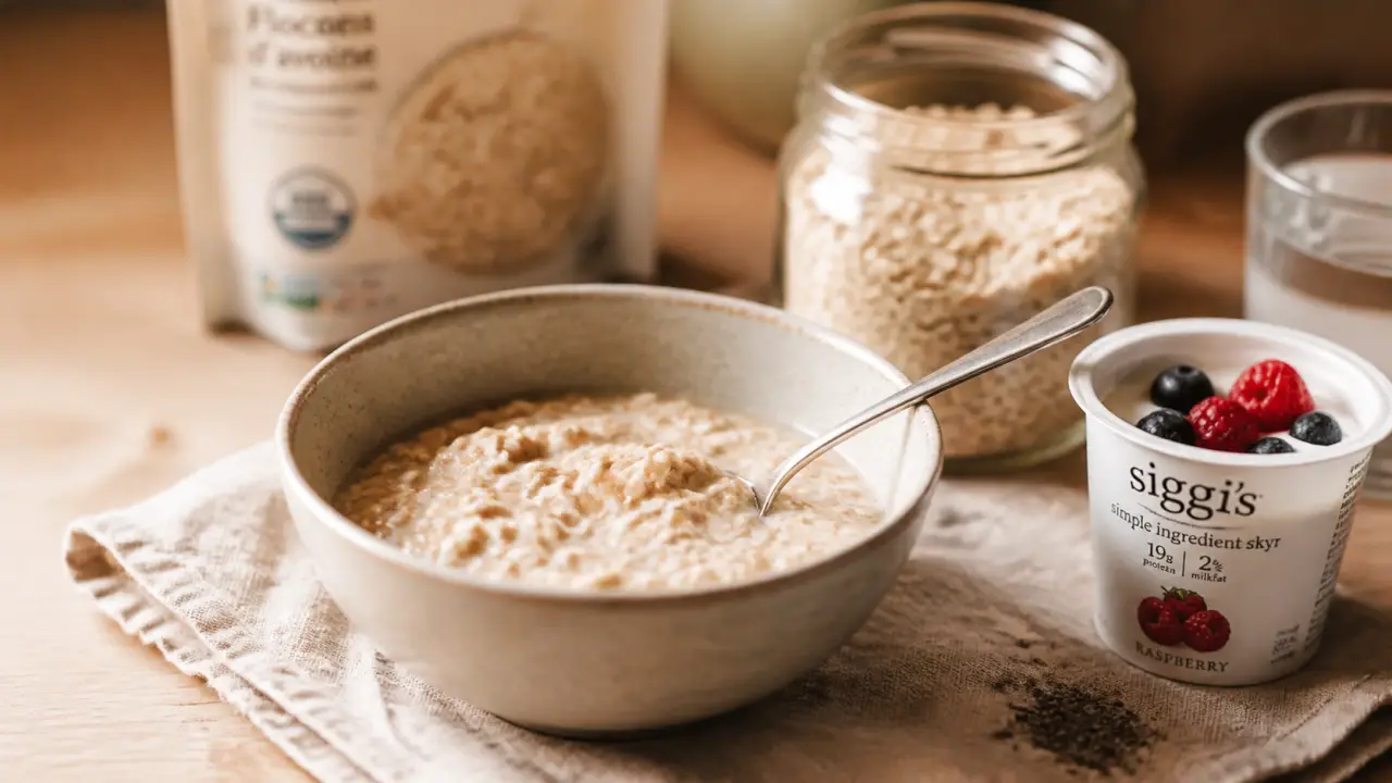 Flocon d'avoine et graisse abdominale : bol de porridge d’avoine et yaourt grec