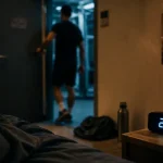 Insomnie après sport intensif : draps froissés, chronomètre 2h07, lumière bleue
