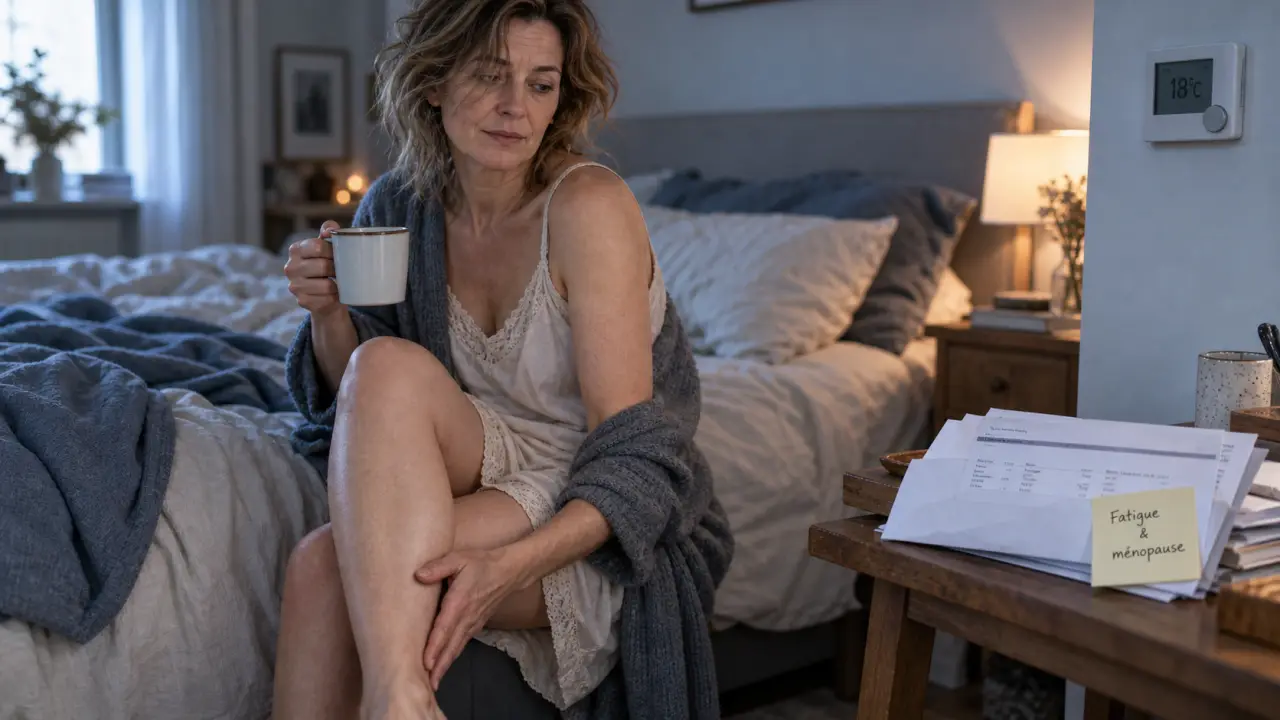 Ménopause et fatigue : femme fatiguée assise sur le bord du lit