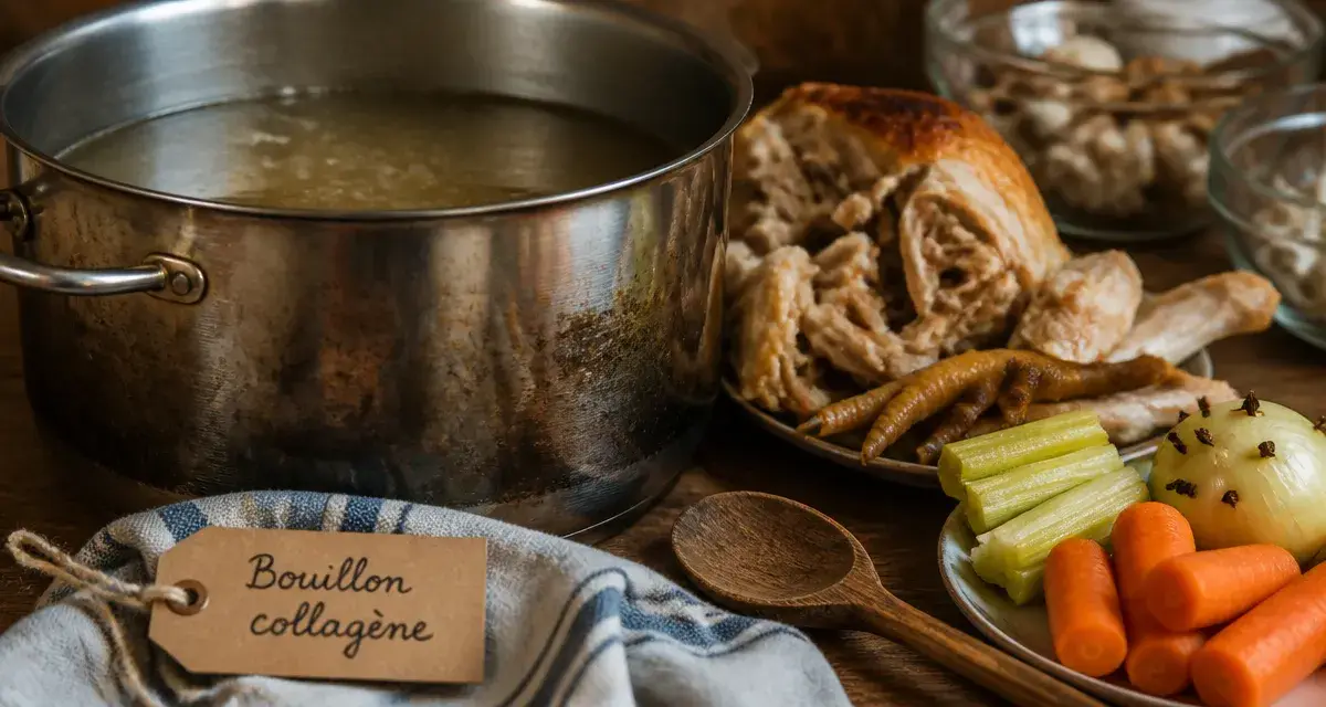 Aliments riches en collagène : bouillon de poule maison