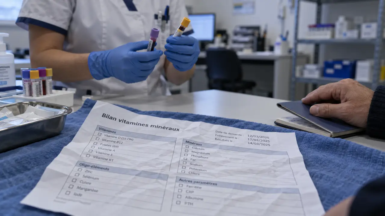 Bilan sanguin vitamines et minéraux, tubes de prélèvement au laboratoire
