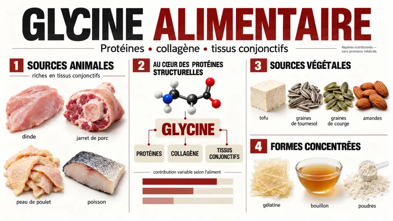 Glycine aliment : principales sources animales, végétales et aliments riches en collagène