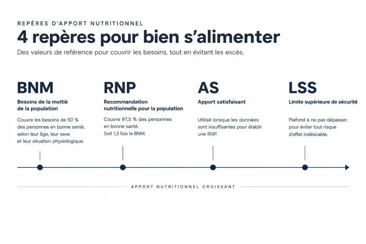 Repères BNM, RNP, AS et LSS à lire dans un tableau des vitamines et minéraux PDF