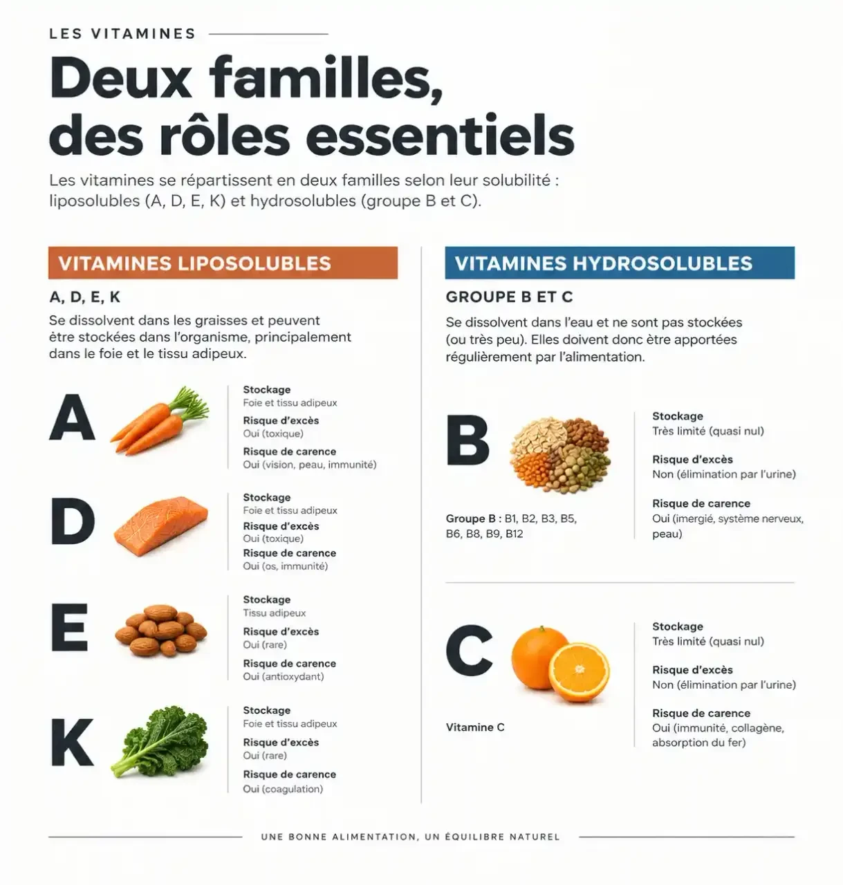 Tableau des vitamines et minéraux PDF : schéma des vitamines liposolubles et hydrosolubles