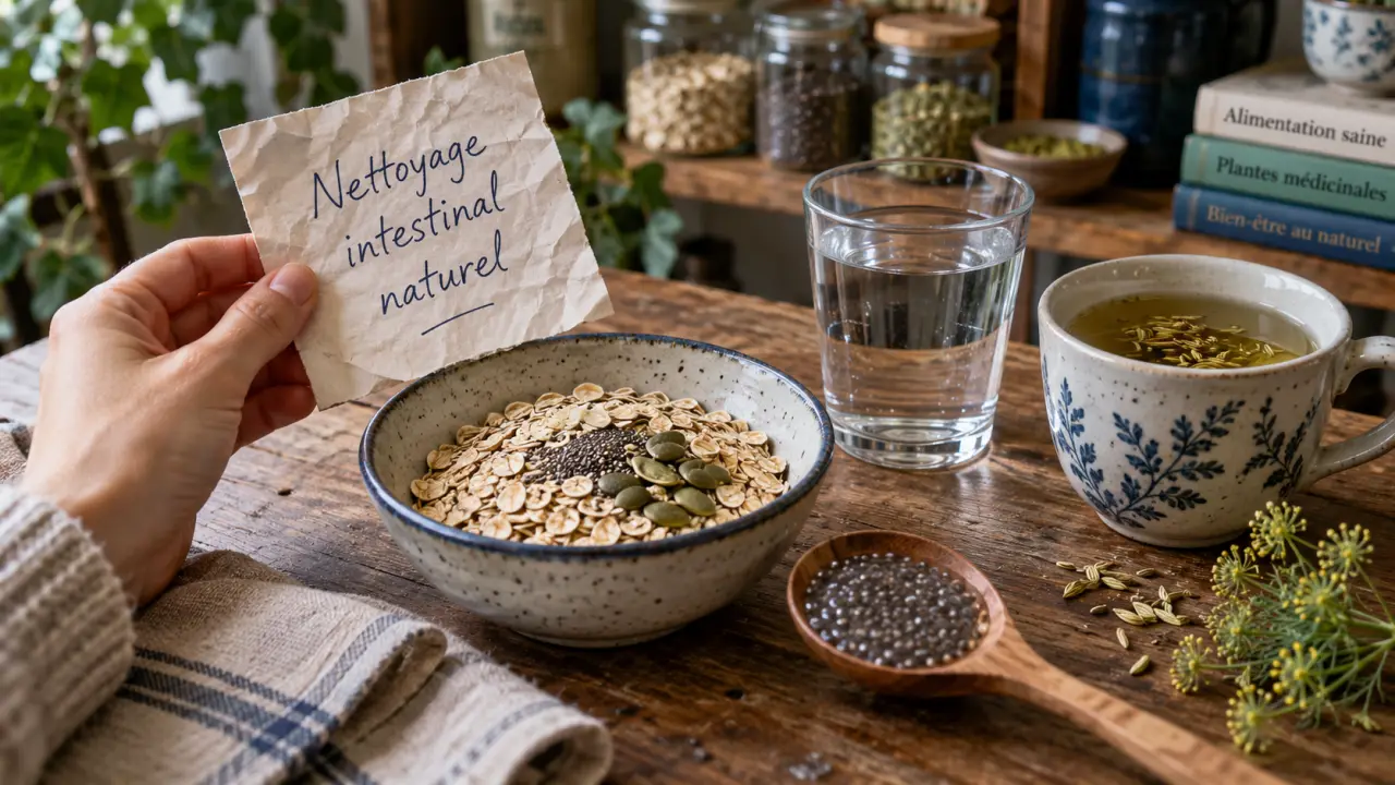 Nettoyage intestin naturel : bol d’avoine, graines de chia, tisane au fenouil