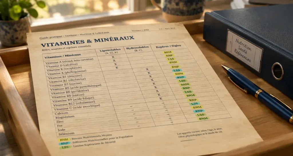 Tableau des vitamines et minéraux en PDF : lire les unités sans se tromper de dose